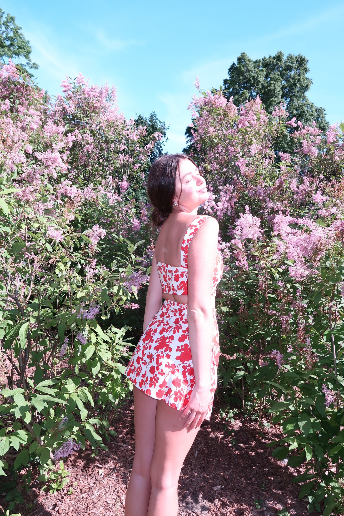 Hampton Linen Crop Top Red Floral